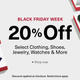 20% off on select clothes, shoes, jewelry, watches, and more